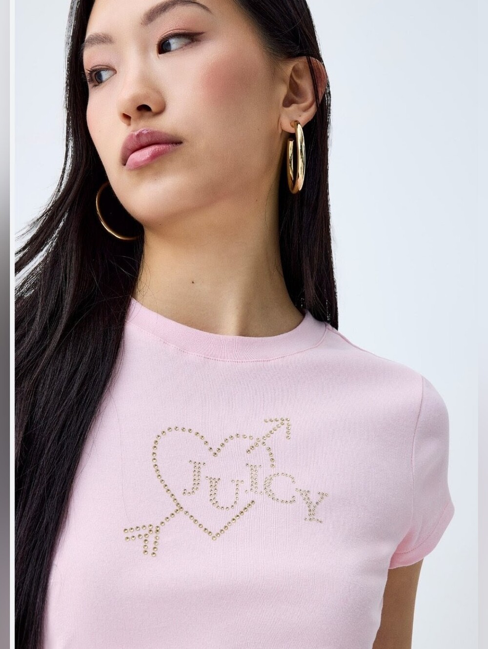 Juicy Couture Pink Studded Heart Crop Short Sleeve Shirt Size XL